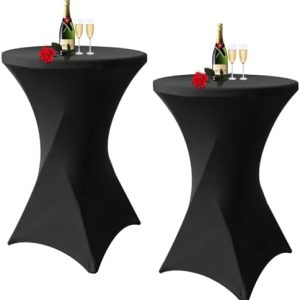 Albassa 2 Pack Spandex Stretch Highboy Table Covers for Cocktail Parties - Fitted Round Tablecloths (32"x43", Black) - P