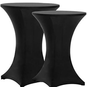 Tina's 2 Pack Fitted Stretch Cocktail Table Cover for Round Tables - 30X42 Inch, Highboy Black Tablecloth for Events & P