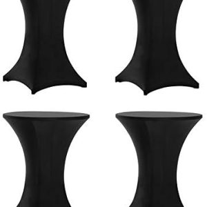 Tina's 4 Pack Black Highboy Spandex Cocktail Table Covers - 30x42 Inch Fitted Stretch Tablecloth for Round Tables - Perf