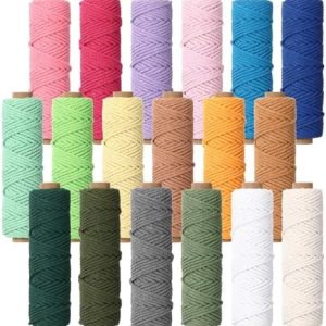 18 Rolls Natural Macrame Cord - 3mm x 594 Yards - Twisted Cotton Rope Kit for DIY Knitting, Wall Hanger & Plant Hanging