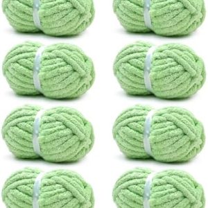 Chunky Chenille Yarn for Hand Knitting - Soft Jumbo Yarn for Chunky Blanket - Super Bulky Sage Green Yarn - 8 Pack for L